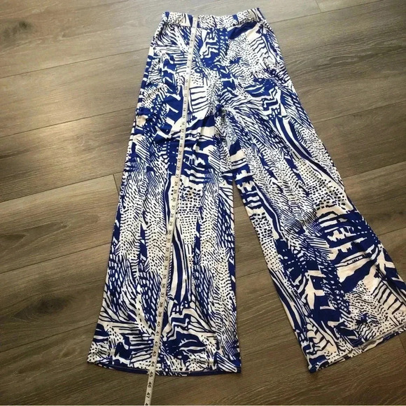 Shein Womens Blue And White Abstract Print Wide Leg Casual Pants Size Large - Picture 8 of 9